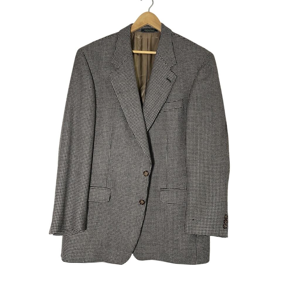 Brandini 100% Wool‎ Blazer Jacket Sport Coat 44T Houndstooth Brown Gray